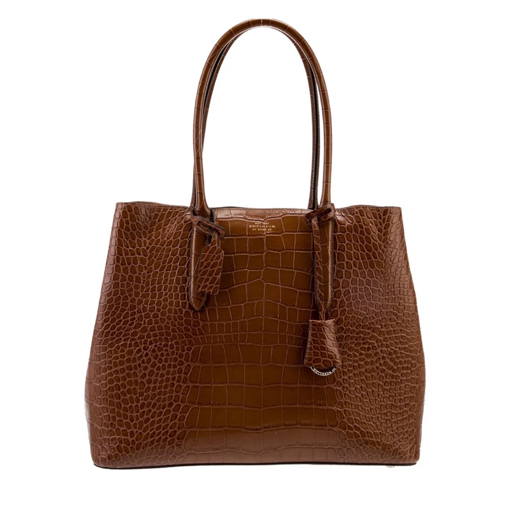 Smythson Brown Croc-Embossed Tote